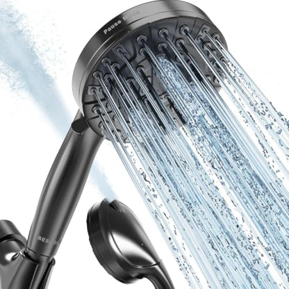 Shower Head, 9 Settings High Pressure shower head with handheld, Built-in Pause Mode & Power Wash, Non-Clogging Nozzles, 6ft Hose,Bracket (Matte Black) - color: Matte Black