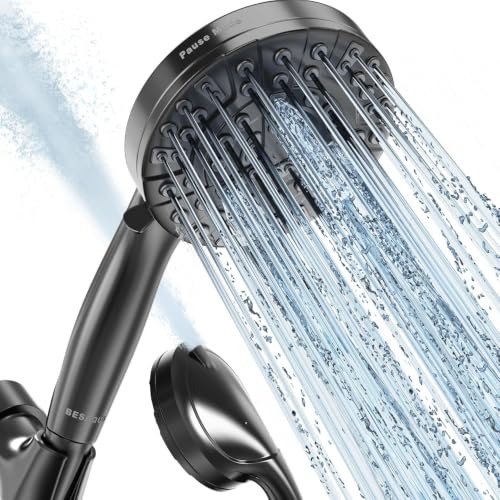 Shower Head, 9 Settings High Pressure shower head with handheld, Built-in Pause Mode & Power Wash, Non-Clogging Nozzles, 6ft Hose,Bracket (Matte Black) - color: Matte Black