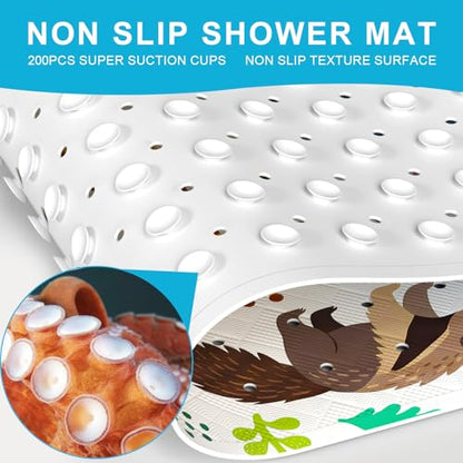 Baby Bath Mat for Tub Non Slip Kids, BPA Free Extra Long Bathtub Mat 40x16 with Drain Holes and 200 Suction Cups, Non Toxic Machine Washable Toddler Bath Mat, Eco-Friendly Certified - color: M-purple Hippopotamus