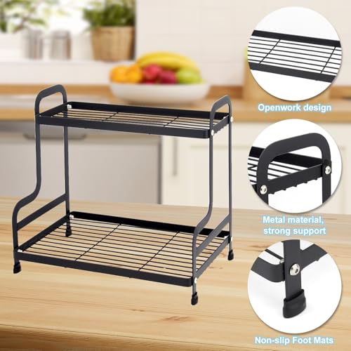 2-Tier Metal Countertop Organizer – Standing Shelf for Bathroom Vanity, Kitchen Spice Rack, Under Sink Storage, Cosmetics Display - color: Black-wgxk-02