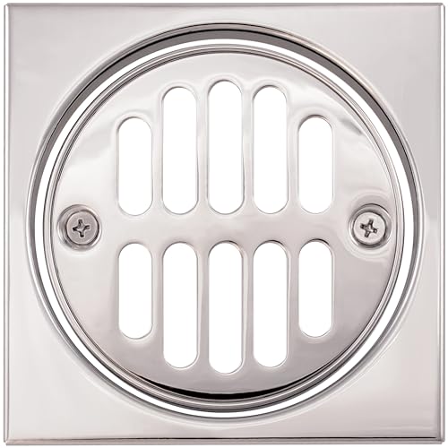 Westbrass R313-26 Square Brass Shower Tile with Round Strainer Grid Drain Cover and Crown Ring, Polished Chrome - color: Polished Chrome, size: 1-Pack