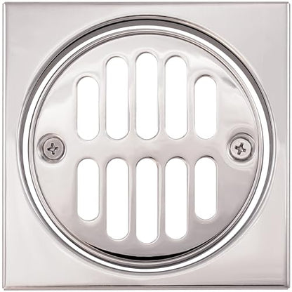 Westbrass R313-26 Square Brass Shower Tile with Round Strainer Grid Drain Cover and Crown Ring, Polished Chrome - color: Polished Chrome, size: 1-Pack