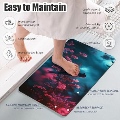 Bathroom Runner Mat Rugs Long,Bird on a background of jasmine flowers design Diatomite Stone Bath Mat Large Absorbent Diatomaceous Earth Mat Non Slip Fast Dry Shower Mat Bathroom Rugs 16x42in - color: Design20