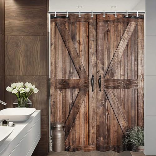 Rustic Barn Door Shower Curtain for Bathroom, Retro Countryside Wood Board Bathroom Decor Curtain Sets,Art Vintage Famhouse Western Bath Curtains RV Shower Curtains with Hooks 47x64 inch - color: Pattern 1, size: 47"W x 64"L (Pack of 1)