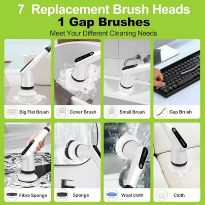 Dreazu Electric Spin Scrubber, 10-in-1 Shower Scrubber & Retractable Long Handle, 44 lbs High-Torque & Variable Speed Shower Cleaning Brush for Bathroom,Toilet, Bathtub, Kitchen, Tile Floors - color: White&black