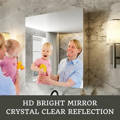 24 x 26 in Medicine Cabinet with Mirror and Side Panels, Silver | Surface or Recessed Medicine Cabinet Mirror with Storage, Adjustable Shelves, Aluminum Alloy Frame, Assembly Required - size: 24''x26"