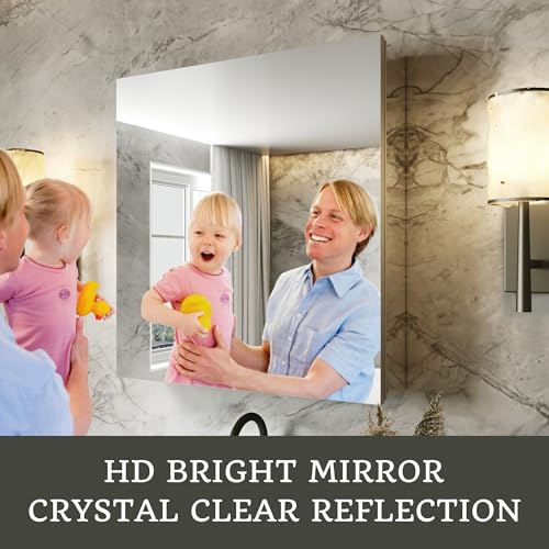 24 x 26 in Medicine Cabinet with Mirror and Side Panels, Silver | Surface or Recessed Medicine Cabinet Mirror with Storage, Adjustable Shelves, Aluminum Alloy Frame, Assembly Required - size: 24''x26"