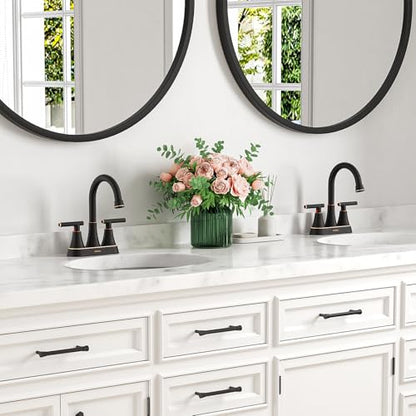 Bathroom Faucet, Hurran 4 inch Centerset 2-Handle Lead-Free, ORB | Bathroom Sink Faucet with Pop-up Drain and Supply Lines, Stainless Steel Faucet for Vanity RV Restroom Laundry Outdoor Sink - color: Oil Rubbed Bronze