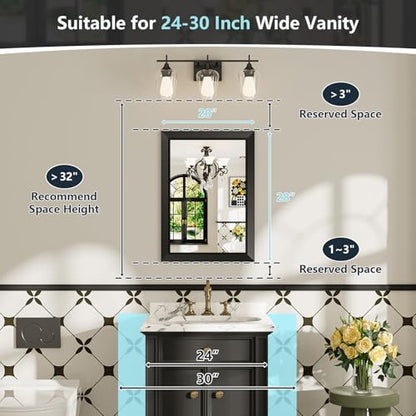 20x28 Inch Black Bathroom Mirror for Wall, Beveled Framed Rectangle Bathroom Vanity Mirrors for Over Sink, Bedroom, Living Room, Entryway, Anti-Rust, HD Tempered Glass, Horizontally/Vertically - size: 20"L x 28"W