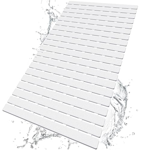 BEMISO Shower Mat Non Slip Bathtub Mat with Suction Cups and Drain Holes 27.5 x15.7 Inch Bath Mat for Tub & Shower.Easy Dry,Easy to Cut,Eco-Friendly - color: White, size: 27.5 x 15.7 inches