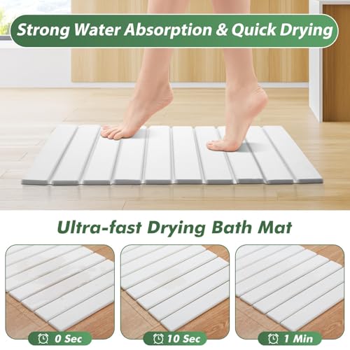 Foldable Stone Bath Mat, 23x15 Inch White Stone Bathmat Quick Dry, Diatomaceous Earth Mats Water Absorbing Diatomite Self Drying Mats, Multi-purpose Drying Mat for Kitchen Counter Dish Bathroom Dry - color: White
