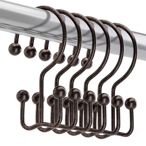 Titanker Shower Curtain Hooks Rings, Rust Resistant Metal Minimalist Simple Double Glide Shower Hooks Rings for Bathroom Shower Rods Curtains, Set of 12 Hooks - Bronze - color: Bronze, style: Minimalist