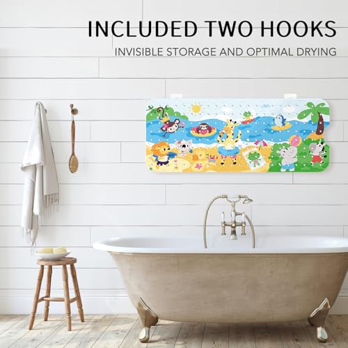 PRATIQUE Kids Bath Mat for Tub Non Slip，40 X 16 Inch Extra Long Kids Bathtub Mat Seaside Zoo Bathtub Shower Mat Safety Anti Slip with Suction Cups and Drain Holes, Machine Washable - color: Zoo