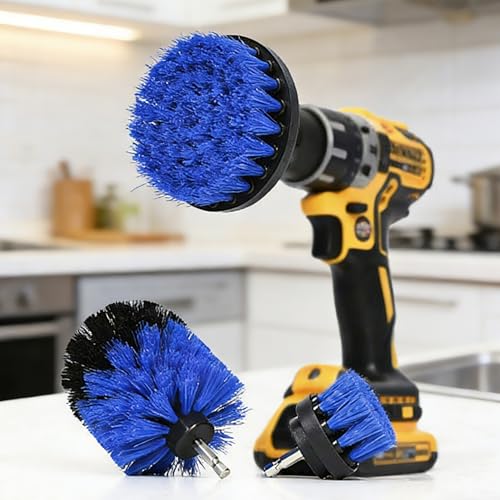 Drill Power Cleaning Brush Set of 4, Power Scrubber Brushes with Extended Attachment, All Purpose for Floor, Tub, Shower, Tile, Bathroom and Kitchen Surface, Blue - color: Blue