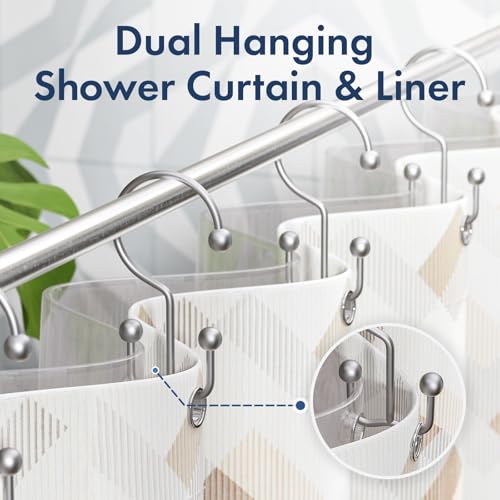 Bathway Shower Curtain Hooks Silver Shower Curtain Rings, 12 Pcs Double Hook Shower Curtain Hooks Rings Shower Curtain Hangers Rust Proof, Metal Shower Hooks for Bathroom Shower Curtain Rod - color: Silver, style: Minimalist