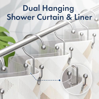 Bathway Shower Curtain Hooks Silver Shower Curtain Rings, 12 Pcs Double Hook Shower Curtain Hooks Rings Shower Curtain Hangers Rust Proof, Metal Shower Hooks for Bathroom Shower Curtain Rod - color: Silver, style: Minimalist