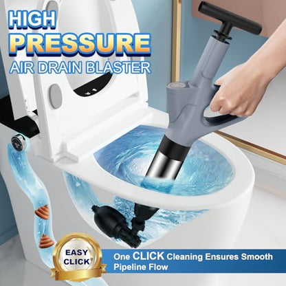 High Pressure Toilet Plunger, Heavy Duty Plunger for Bathroom(Grey) | High Pressure Air Drain Blaster Toilet Plunger with Real-Time Pressure Gauge, Heavy Duty Toilet Unclogger for Bathroom Clogs - color: Grey