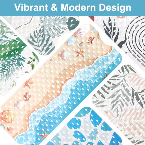 Shower Mat Non Slip, Yonala Premium Anti Slip Stylish Bath Tub Mat, 40 x 16 Inch Extra Large Bathtub Mat with Suction Cups and Drain Holes, Machine Washable - color: Sea Beach