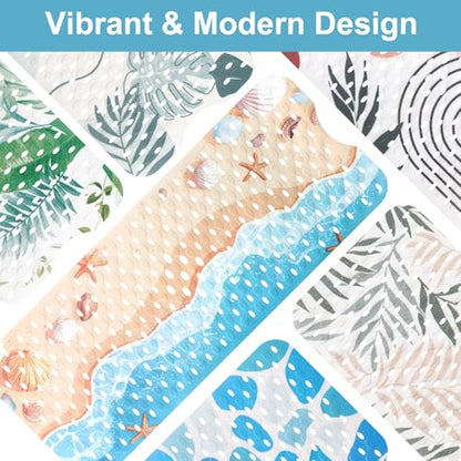 Shower Mat Non Slip, Yonala Premium Anti Slip Stylish Bath Tub Mat, 40 x 16 Inch Extra Large Bathtub Mat with Suction Cups and Drain Holes, Machine Washable - color: Sea Beach