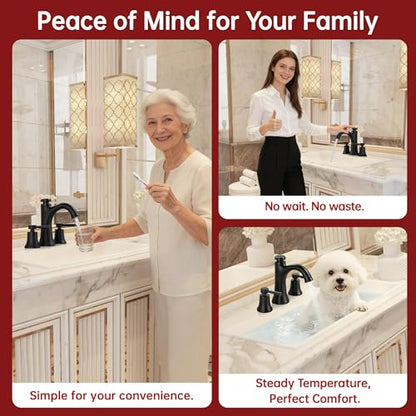 SUMERAIN Matte Black 8" Widespread Bathroom Sink Faucet 3 Hole 2 Handle | Transitional Style, Temperature Memory, Dual Spray Modes, Solid Brass - color: Matte Black