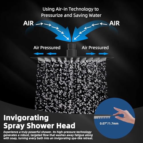 Hibbent All Metal 12 Inch Shower Head, High Pressure Stainless Steel Rain Showerheads, Bathroom Rainfall Showerhead with Ultra-thin Design, Adjustable Brass Ball Joint, Silicone Nozzles, Matte Black - color: Matte Black, size: 12 Inch