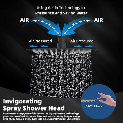 Hibbent All Metal 12 Inch Shower Head, High Pressure Stainless Steel Rain Showerheads, Bathroom Rainfall Showerhead with Ultra-thin Design, Adjustable Brass Ball Joint, Silicone Nozzles, Matte Black - color: Matte Black, size: 12 Inch