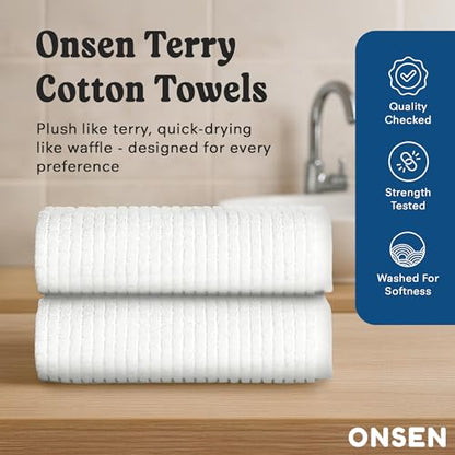 ONSEN Sculpted Terry Hand Towels, 100% American Cotton, Quick Dry Lint Free, Lightweight Absorbent Hand Towel Set with Hanging Loop, 20x30 in (White, 2X Hand Towel) - color: White, size: 2X Hand Towel