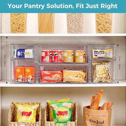 Vtopmart Clear Stackable Storage Drawers, 6 Pack Mixed Size Set | Wide, Medium and Small Pull-Out PET Drawers Provide Flexible Sorting Options for Cabinets, Closets, Pantry - style: 2 Wide+2 Medium+2 Small