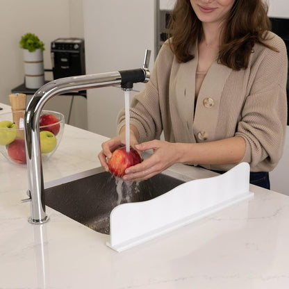 TYOARO Sink Splash Guard Behind Faucet for Kitchen, Silicone Non-Slip Base | Non-slip suction base, fits kitchen and bathroom sinks, dishwasher safe - color: Bright White