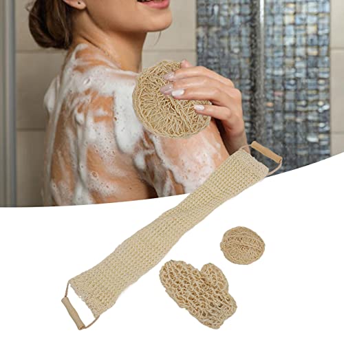 3Pcs Exfoliating Loofah Back Scrubber, Long Body Washcloth Towel Sisal Glove Deep Clean Shower Loofah Set for Home Travel Bathroom