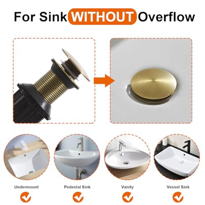 Bathroom Sink Drain Without Overflow, Antique Brass Bathroom Sink Stopper for Vanity Vessel Sink, Rapid Draining Stainless Steel Pop Up Drain with Hair Catcher Anti-Clog Strainer - color: Antique Brass