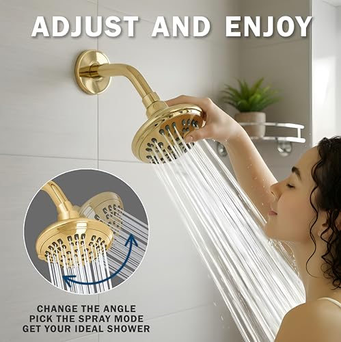 6 Function Luxury Shower Head - 1.8 GPM - Polished Brass | High Pressure Boosting, Adjustable, Wall Mount, Bathroom Showerhead With Anti-Clog Nozzles, Best For Low Flow Showers - color: Polished Brass, size: 1.8 GPM