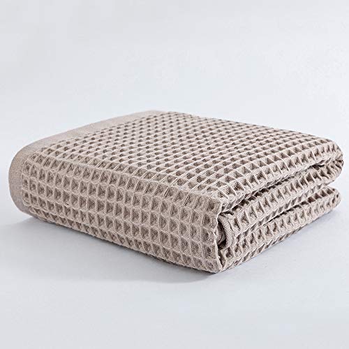 Cotton Material Waffle Bath Towel Soft Absorbent Towel for Bathroom Hotel Household Quick Drying(Brown 70 x 140cm) - size: Brown 70 x 140cm