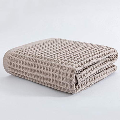Cotton Material Waffle Bath Towel Soft Absorbent Towel for Bathroom Hotel Household Quick Drying(Brown 70 x 140cm) - size: Brown 70 x 140cm