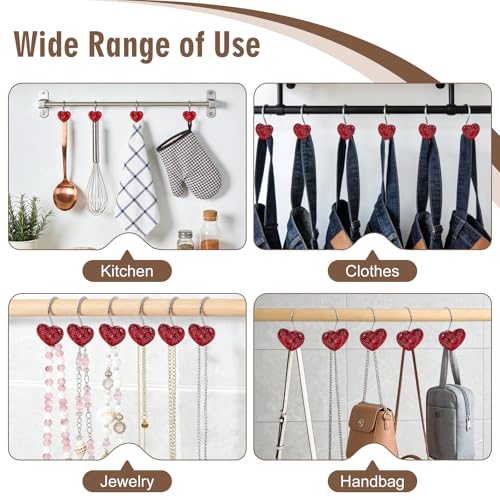 BBV Shower Curtain Hooks Rings for Valentine's Day, 12 Pcs Stainless Steel Glide Shower Hooks for Bathroom Shower Rods Curtains (Red Rhinestones) - color: Red Rhinestones