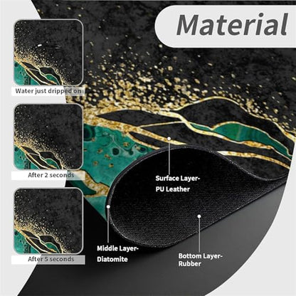 Kitchen Sink Splash Guard，Black and green gold marble Faucet Mat Sink Gadgets-Super Absorbent Fast Drying Mat Drip Catcher for Kitchen, Bathroom,Sink Mat, Dish Drying Mat, Bathroom(15" X 5.5" ) - color: Black and green gold marble