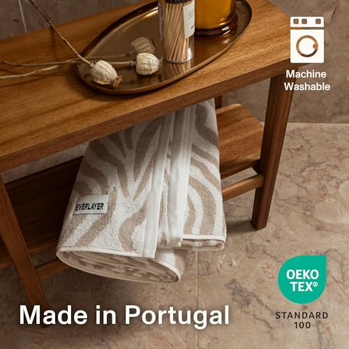 Everlayer Luxury Bath Sheets, 2 Pack, 40 x 59 Inch, Made in Portugal | 500 GSM, 100% Combed Cotton, Utra-Soft & Plush, Reversible Design, Oeko-Tex Certified, Incl 2 Pieces Bath Sheets,Sand Allover - color: Sand Allover, size: Bath Sheet, style: 2 Pcs