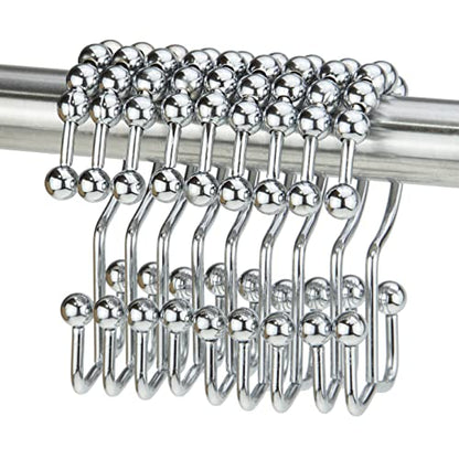 Shower Curtain Hook yyangz 12PCS Chrome Color Stainless Steel Shower Curtain Rings, Metal Double Glide Rollers Shower Hooks for Bathroom Shower Curtain Rods,Double Shower Hook - color: Chrome Color