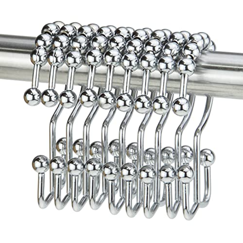 Shower Curtain Hook yyangz 12PCS Chrome Color Stainless Steel Shower Curtain Rings, Metal Double Glide Rollers Shower Hooks for Bathroom Shower Curtain Rods,Double Shower Hook - color: Chrome Color