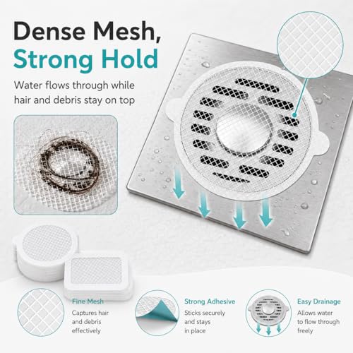 Disposable Drain Hair Catcher Mesh Stickers, Round & Square Shower Drain Covers for Hair, Adhesive Bathtub Sink Drain Protector, Disposable Hair Trap Strainer for Bathroom, Kitchen, Tub