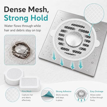 Disposable Drain Hair Catcher Mesh Stickers, Round & Square Shower Drain Covers for Hair, Adhesive Bathtub Sink Drain Protector, Disposable Hair Trap Strainer for Bathroom, Kitchen, Tub