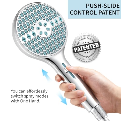 Shower Head With Handheld, 9-Mode High Pressure Handheld Showerhead | Built-in Pause Mode & Power Wash, Anti-clog Nozzles Hand Shower, Leakproof 71 Inch Hose & Adjustable Bracket, Chrome - color: Polished Chrome- 4.53 Inch