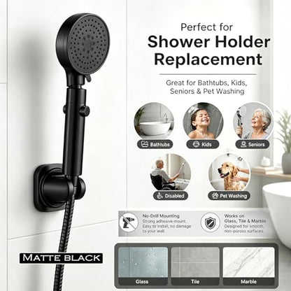 Handheld Shower Head Holder - 5 Positions Adjustable - Concealed Adhesive Mount with Screw Option- Bathroom Wall Mount Shower Hose Holder (Matte Black) - color: Matte Black
