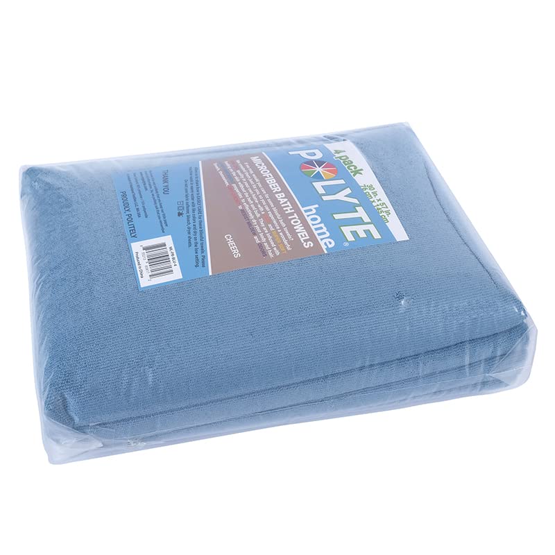 POLYTE 330 GSM Poly Blend Microfiber Quick Dry Bath Towel, 30x57 in, 4 Pack | Oversize, Lint Free, Lightweight, Body Towel - color: Blue