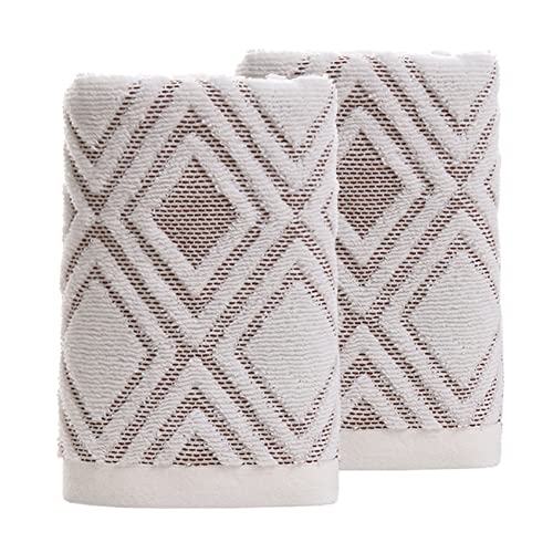 Pidada Hand Towels Set of 2 Diamond Pattern 100% Cotton Absorbent Soft Decorative Towel for Bathroom (Beige Brown) - color: 2 Beige Brown, size: 13.4 x 29.5