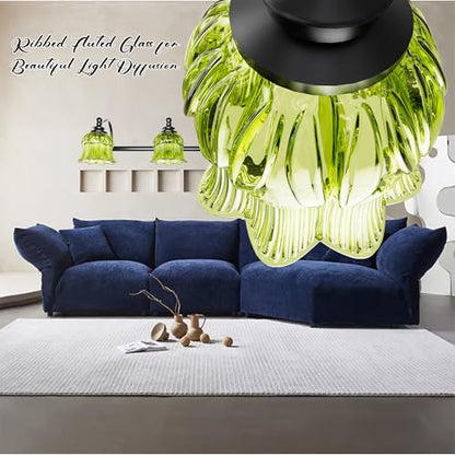 3-Light Vanity Light Over Mirror with Green Crystal Glass Shade | Valley-Lily Shaped Bathroom Light Fixture Black Antique Finish Wall Sconces Mirror Front Lighting for Hallway Living Room - size: 3-Light (Valley-Lily Shaped)