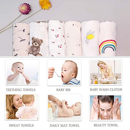 Baby Msulin Washcloths Newborn Face Towel - Baby Muslin Burp Cloths 6Pack Soft Absorbent Natural Cotton Wash Towel 10"X10" Baby Bath Towels Wipes Baby Registry as Shower - color: 4 Layers-6pack-coton
