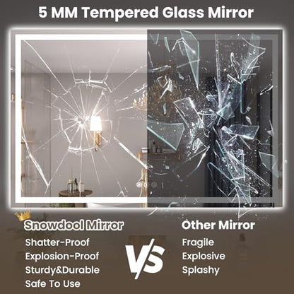 Snowdool 48 x 40 in LED Bathroom Mirror, Front and Backlit, Anti-Fog | Front and Backlit, 3 Color Temperatures, Anti-Fog, Tempered Glass - size: 40"L x 48"W