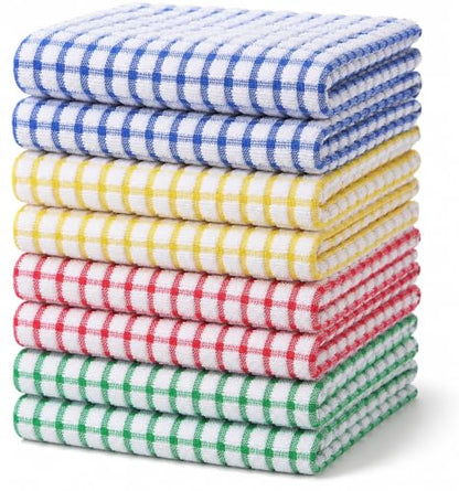 Egles 8 Packs Kitchen Dish Towels 15 x 27 Inch | 100% Cotton Terry Dish Cloths for Drying and Washing Dishes Scrubbing - color: Blue, Green, Red, Yellow, size: 15"x27" - 8 pcs