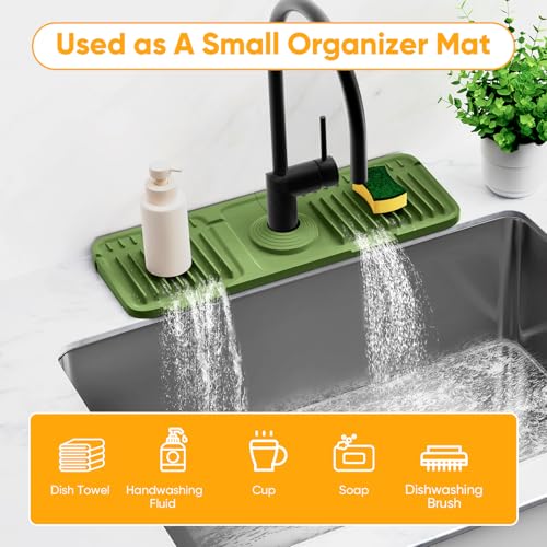 14.6 inch Faucet Mat for Kitchen Sink Splash Guard[7° Slope Fast Self-draining][Snap Lock Fit]Kitchen Sink Faucet Mat Splash Guard Kitchen Sink Area Water Splash Guard Behind Faucet Draining Mat - color: Green, size: 14.6" x 5.5"